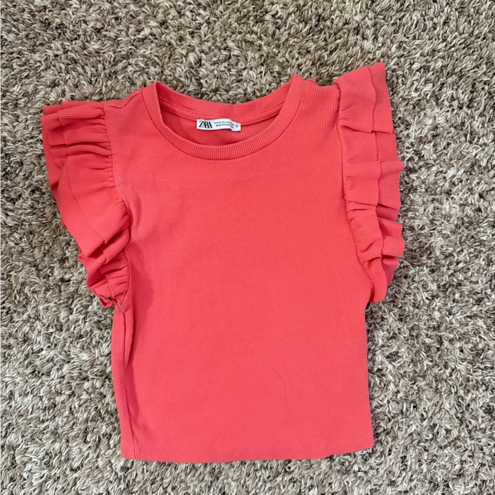 Zara Coral Pink Ruffle Sleeve Tank Top